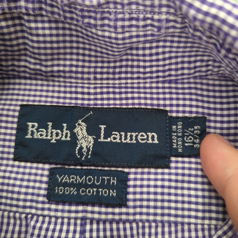 Vtg Ralph Lauren Shirt Mens 16.5‎ 34/35 Yarmouth Purple Gingham Button Down Pony - Picture 3 of 10